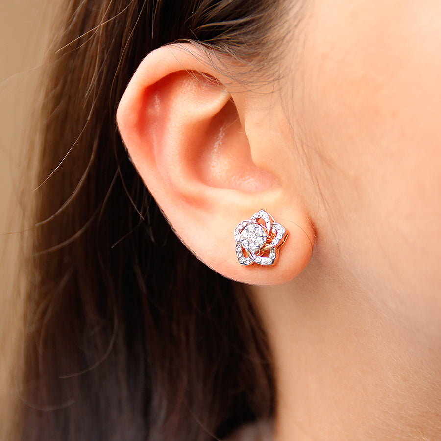 Two Way Wearable Cross Jacket Stud Earrings  in Illusion Setting