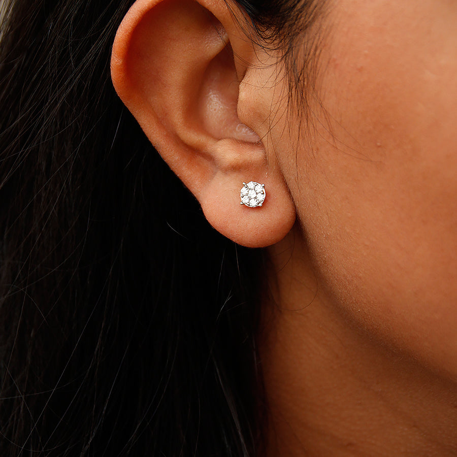 Two Way Wearable Cross Jacket Stud Earrings  in Illusion Setting