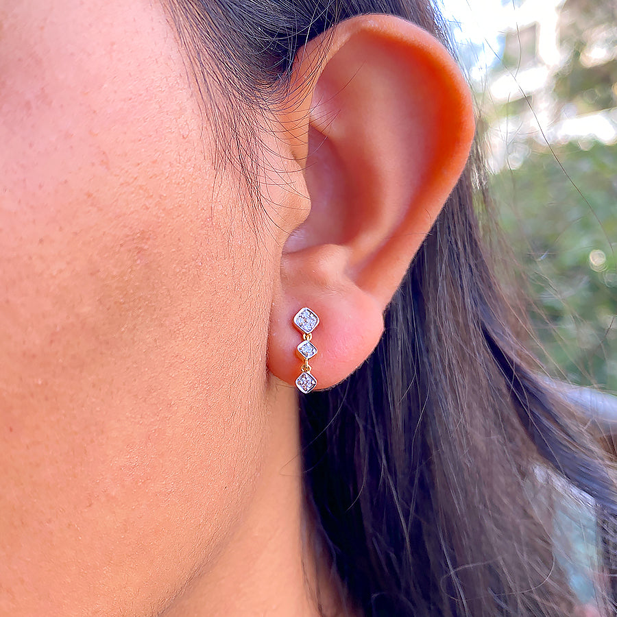 Tripple Bezel Daimond Drop Earrings
