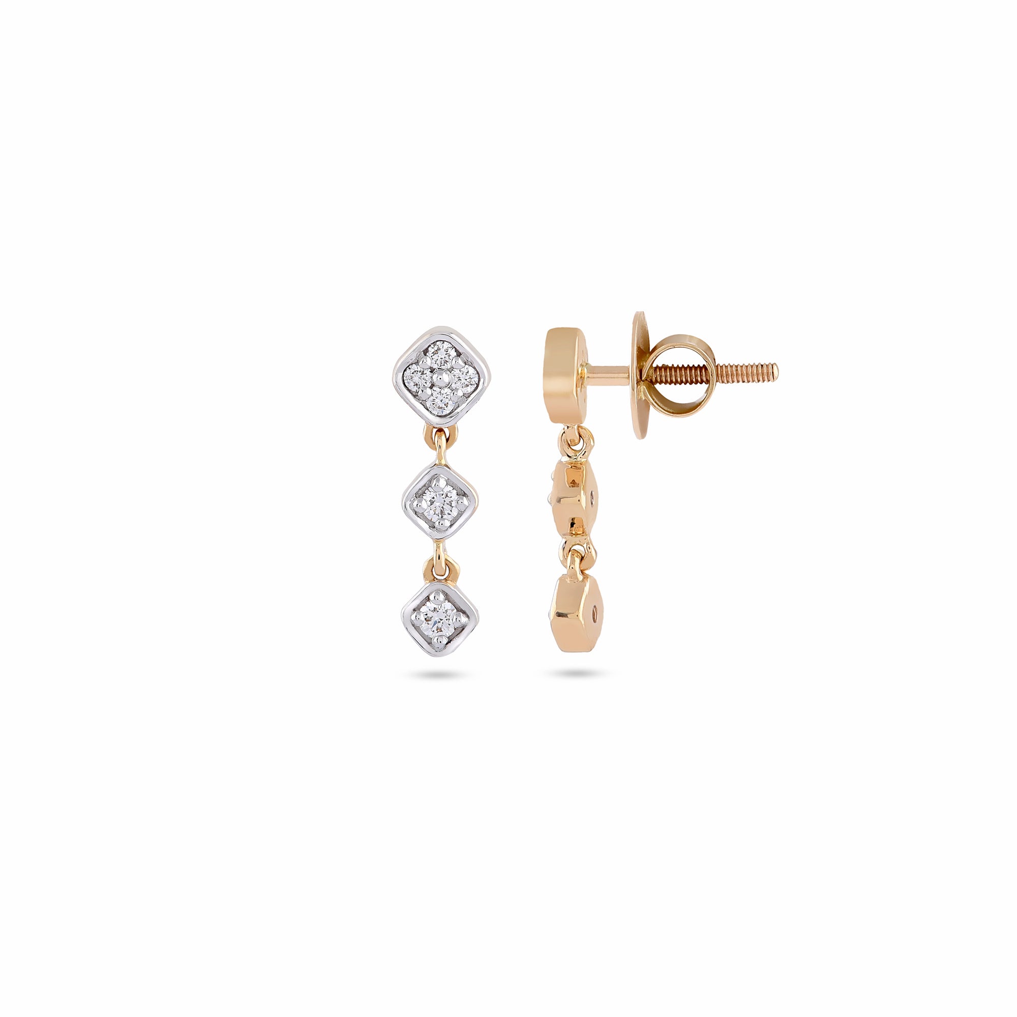 Tripple Bezel Daimond Drop Earrings