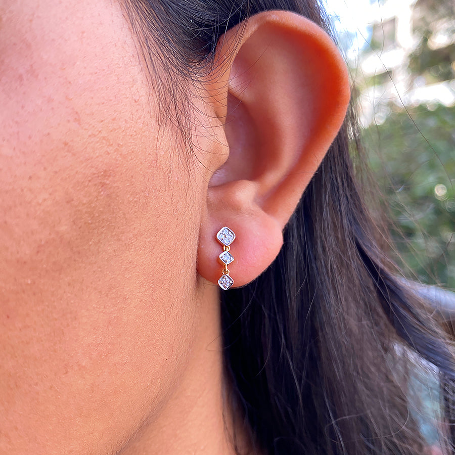 Tripple Bezel Daimond Drop Earrings