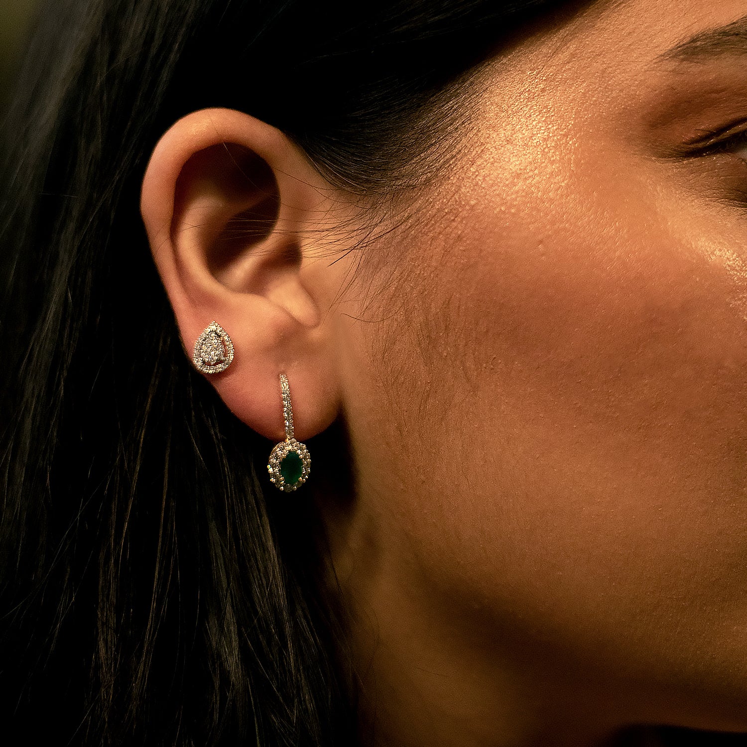 Green Emerald Diamond Earrings
