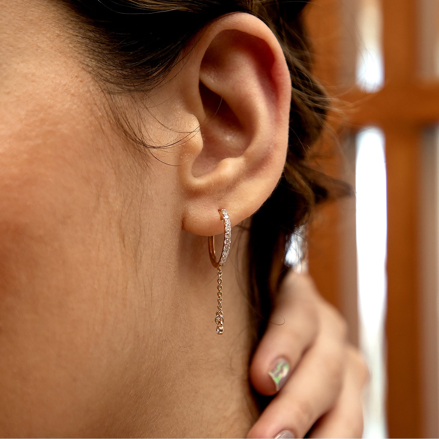 Diamond Chain Tasseled Hoop earrings