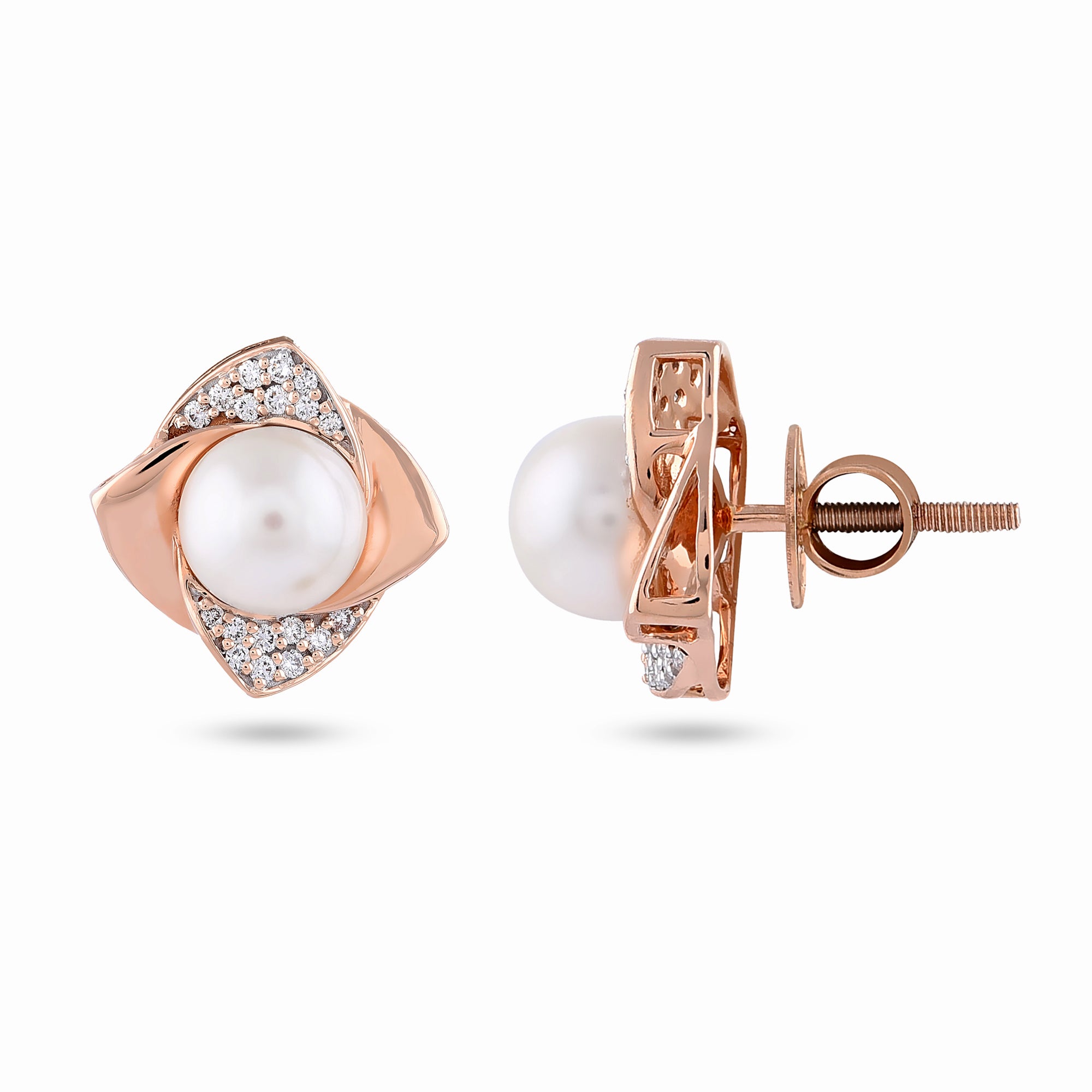 Diamond Pearl Stud Earrings