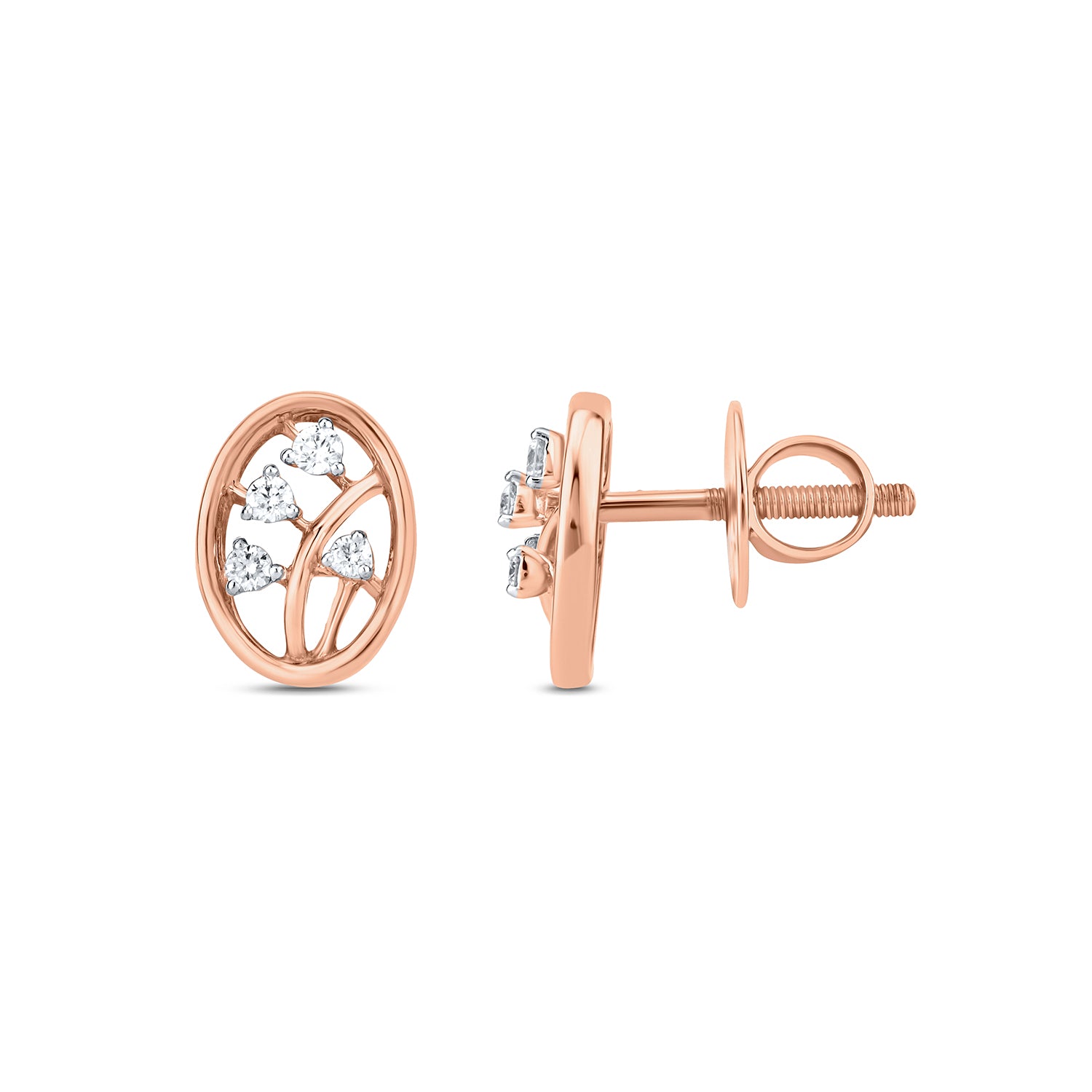 Oval leaf diamond stud earrings