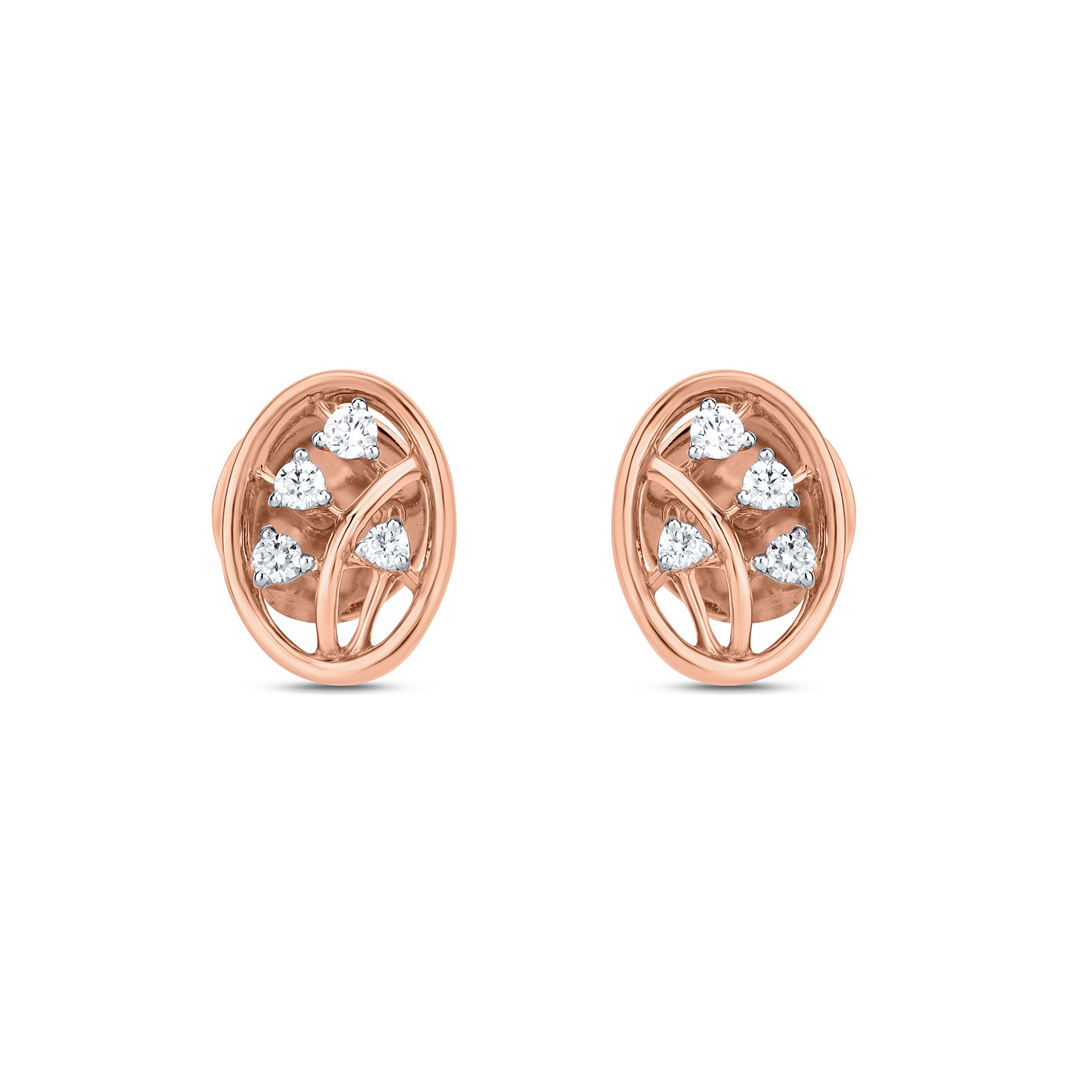 Oval leaf diamond stud earrings
