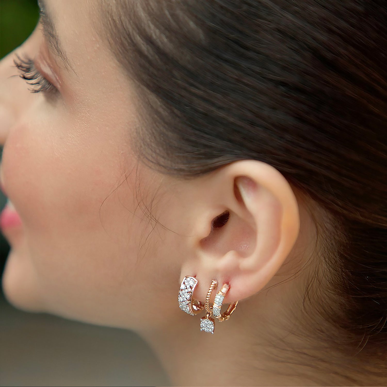 Art Deco Half Diamond  hoops