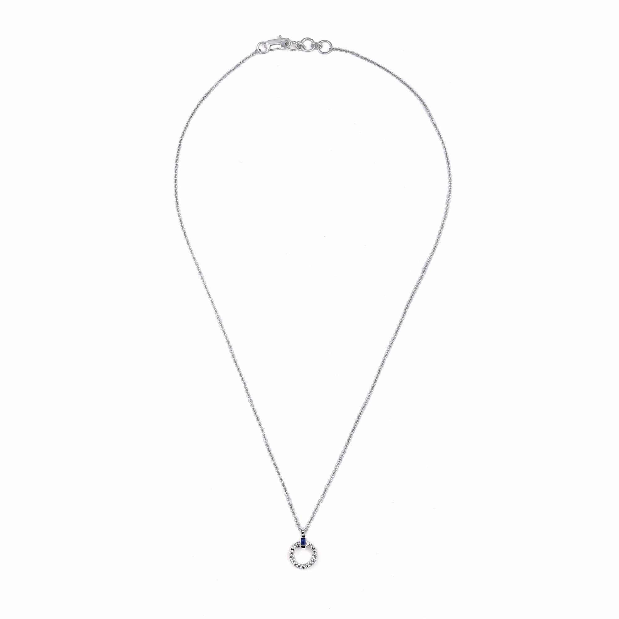 Minimal Circular Diamond Necklace With Blue Sapphire