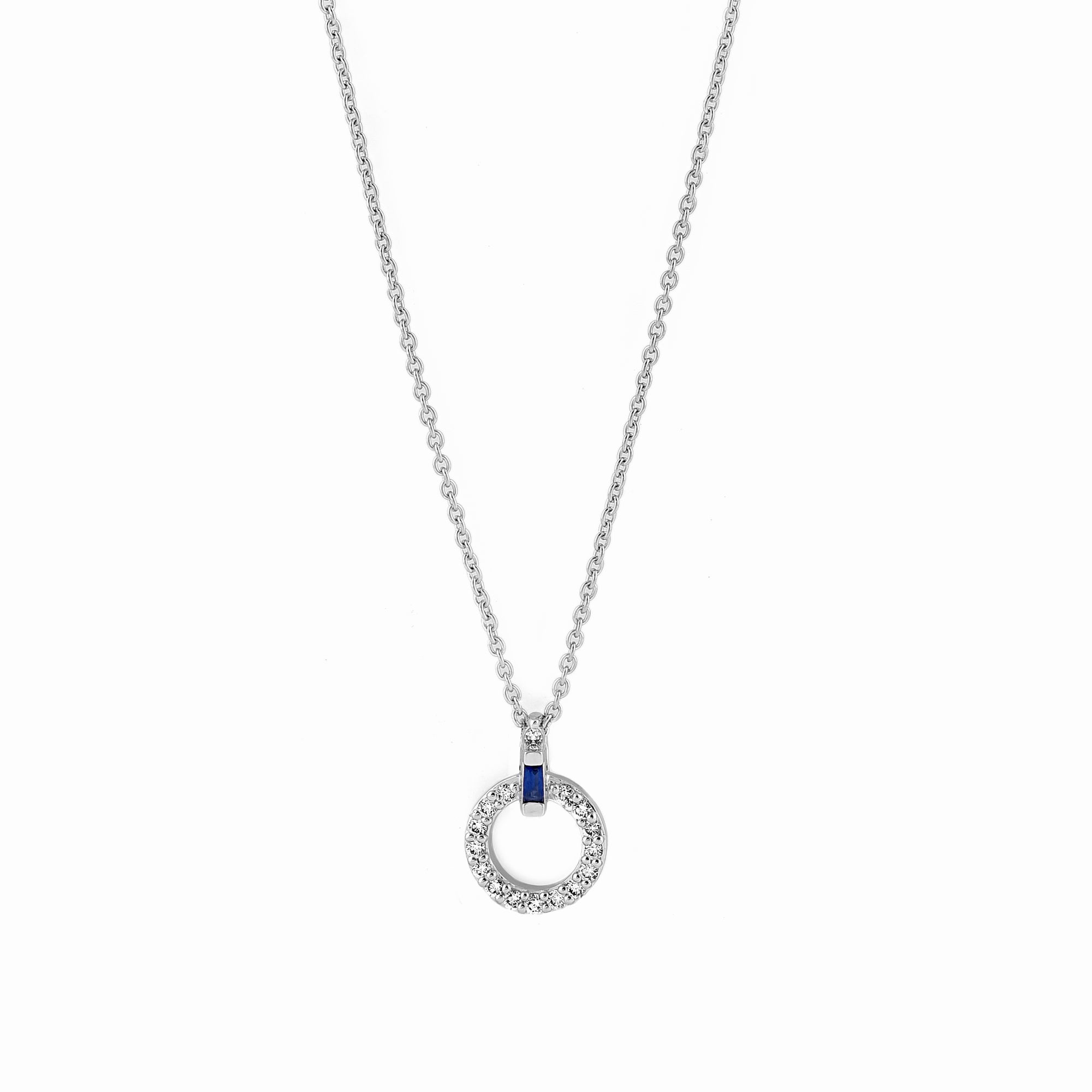 Minimal Circular Diamond Necklace With Blue Sapphire