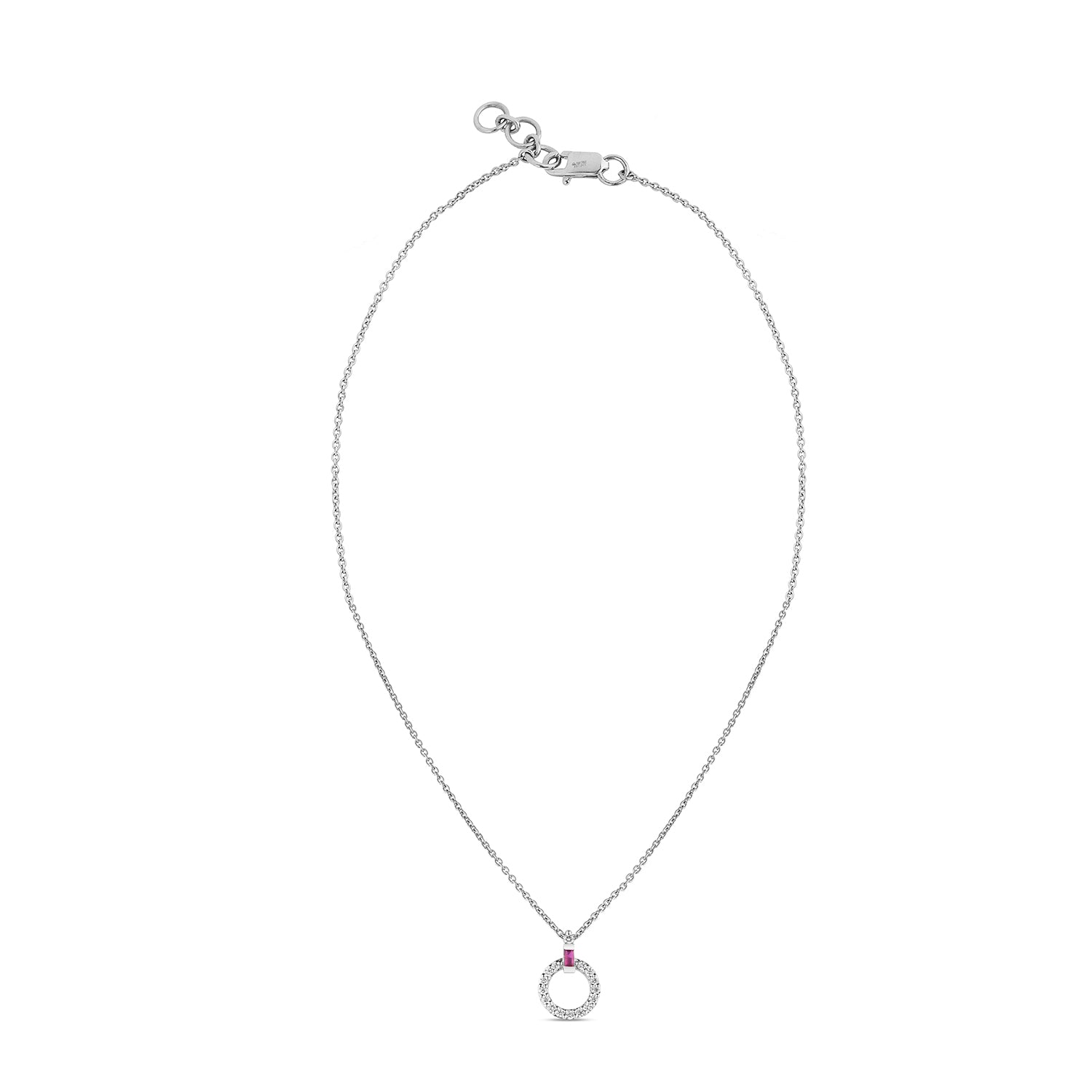 Minimal Circular Diamond Necklace With Red Ruby
