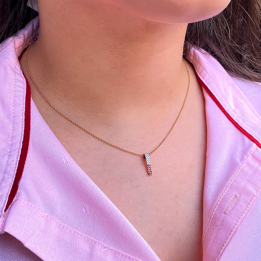 Ruby & Diamond Bar Pendant Necklace