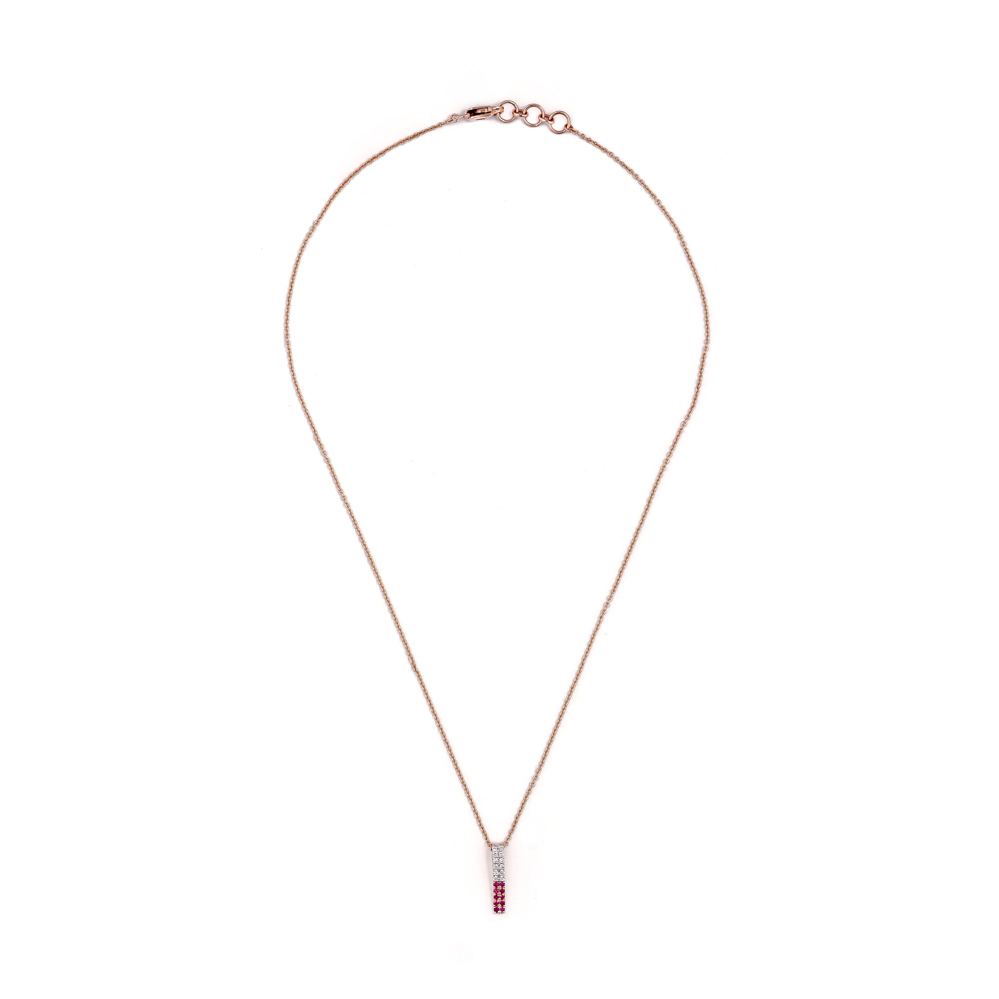 Ruby & Diamond Bar Pendant Necklace