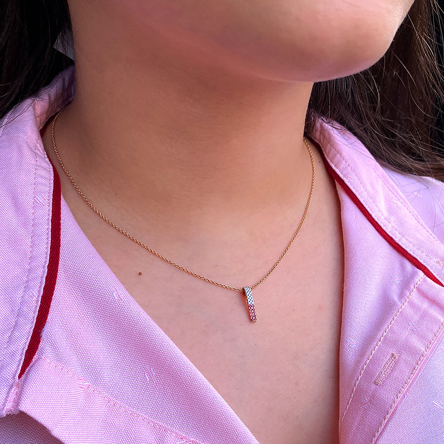 Ruby & Diamond Bar Pendant Necklace