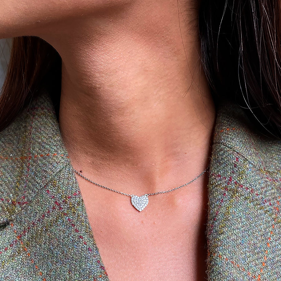 Classic Pave Heart Diamond Necklace