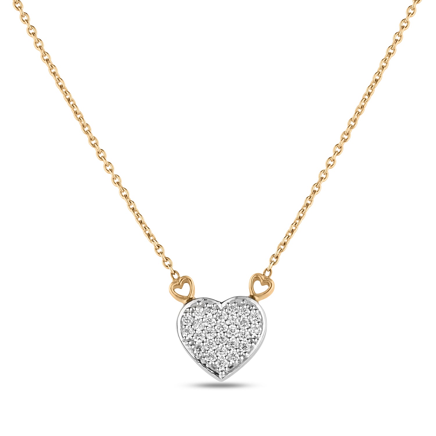 Diamond Heart Necklace with Mini Hearts Links