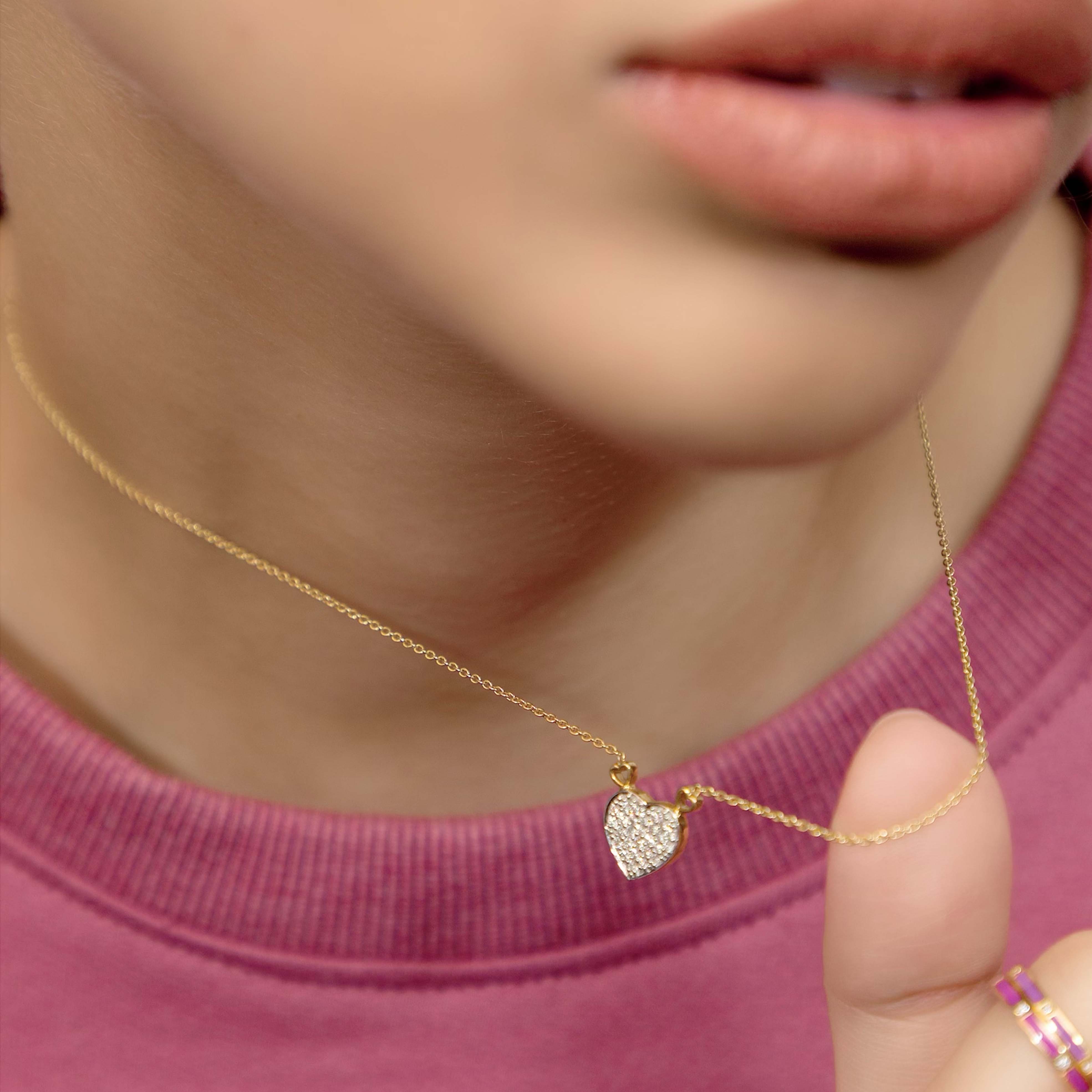 Diamond Heart Necklace with Mini Hearts Links