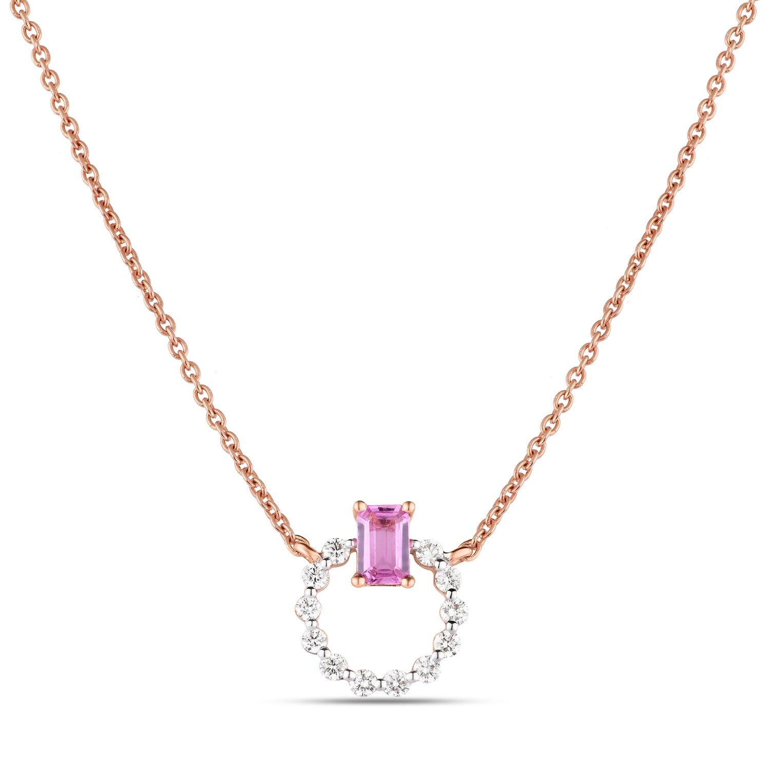 Pink Sapphire Circular Diamond Necklace