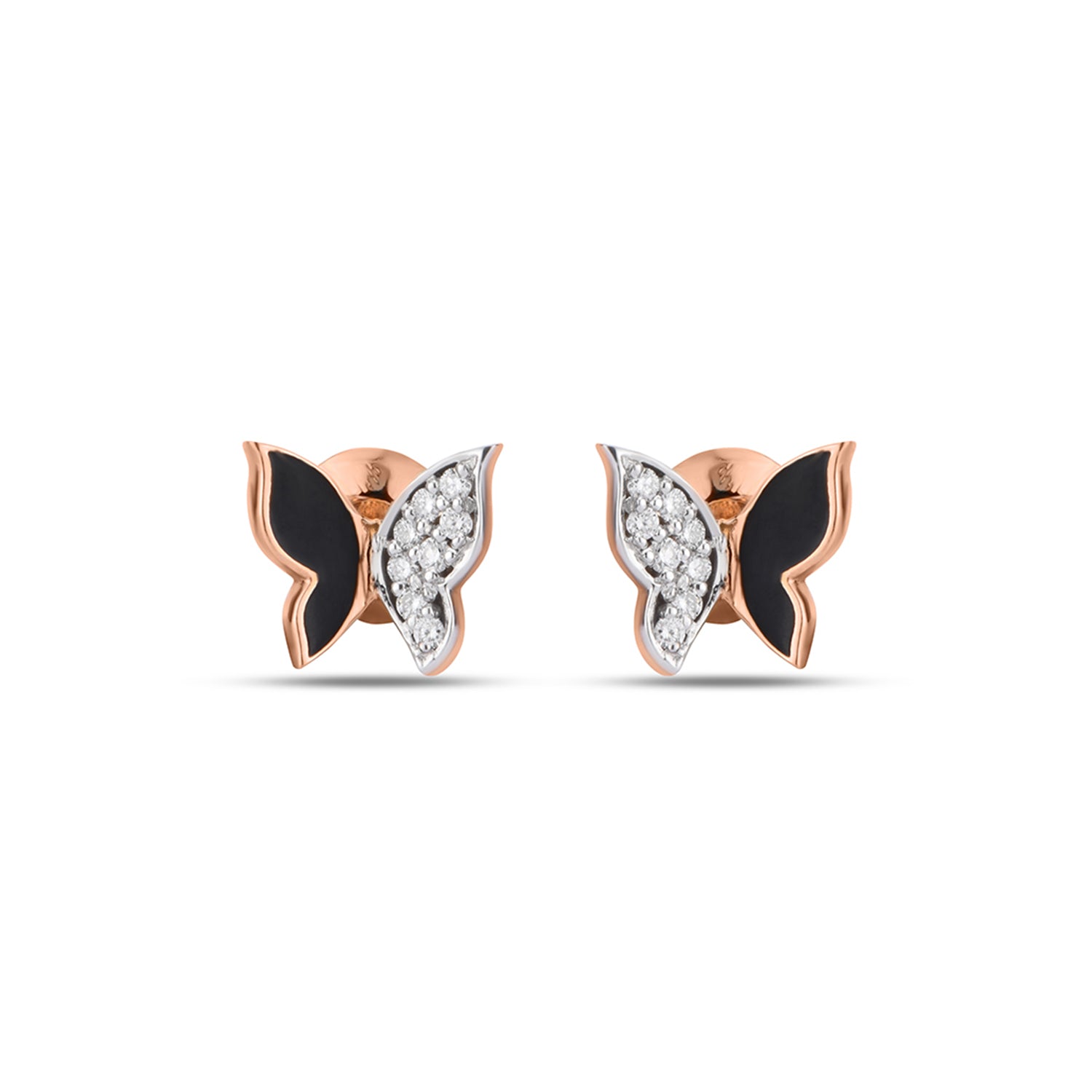 Enamel Butterfly Charm Diamond Stud Earrings