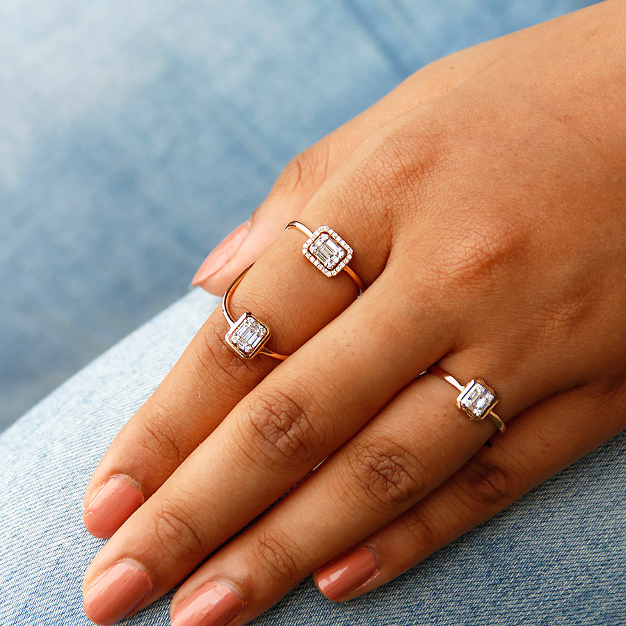 Emerald Shaped Composite Diamond Bezel Ring