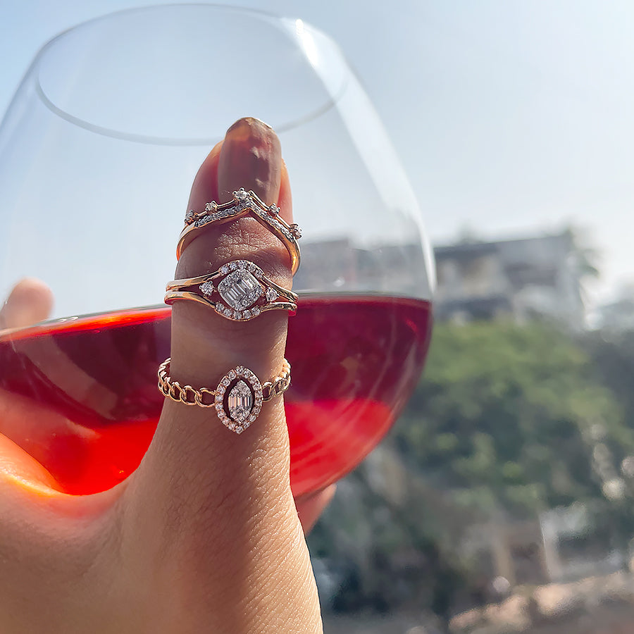 Marquee shaped Composite Halo Diamond Cuban Ring
