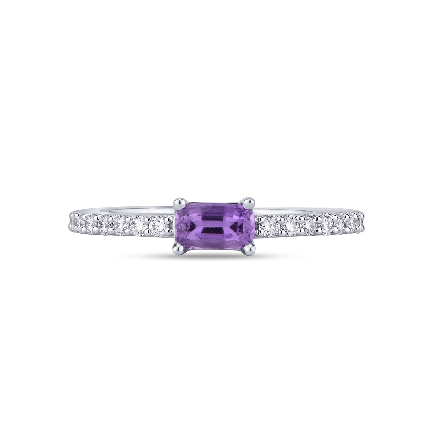 Emerald Cut Purple Sapphire Diamond Ring