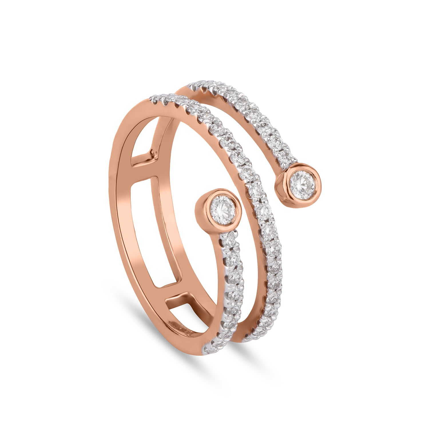 Multishape Triple Row  Diamond Statement Ring