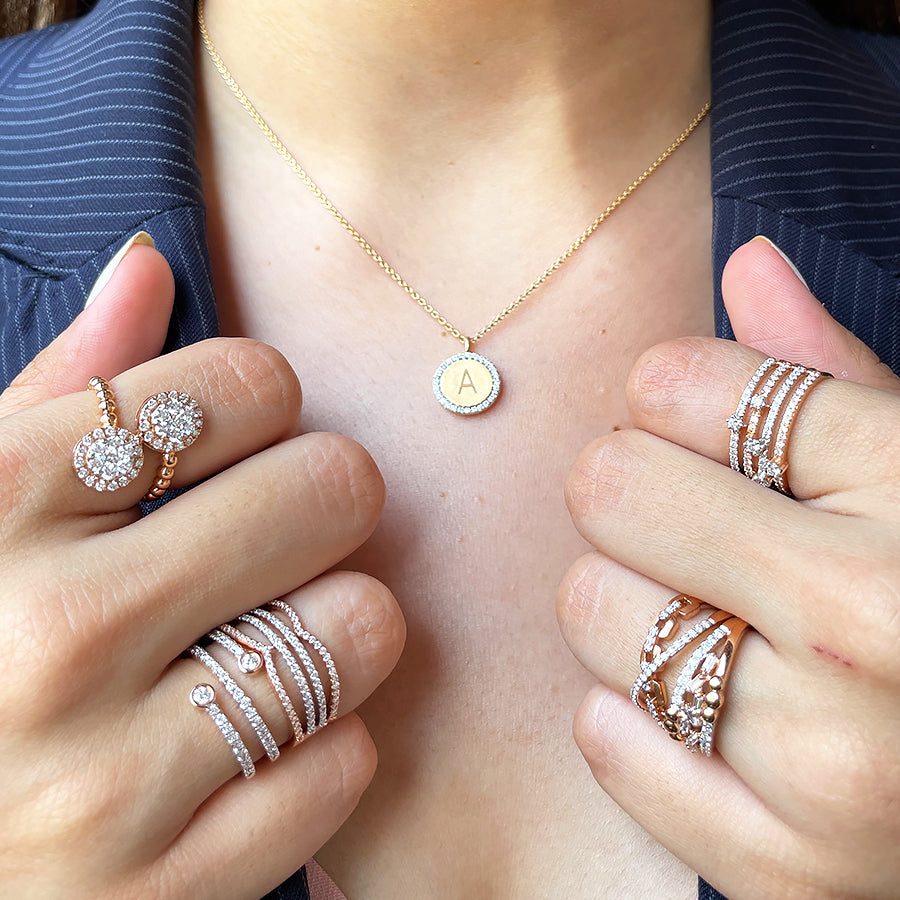 Multishape Triple Row  Diamond Statement Ring