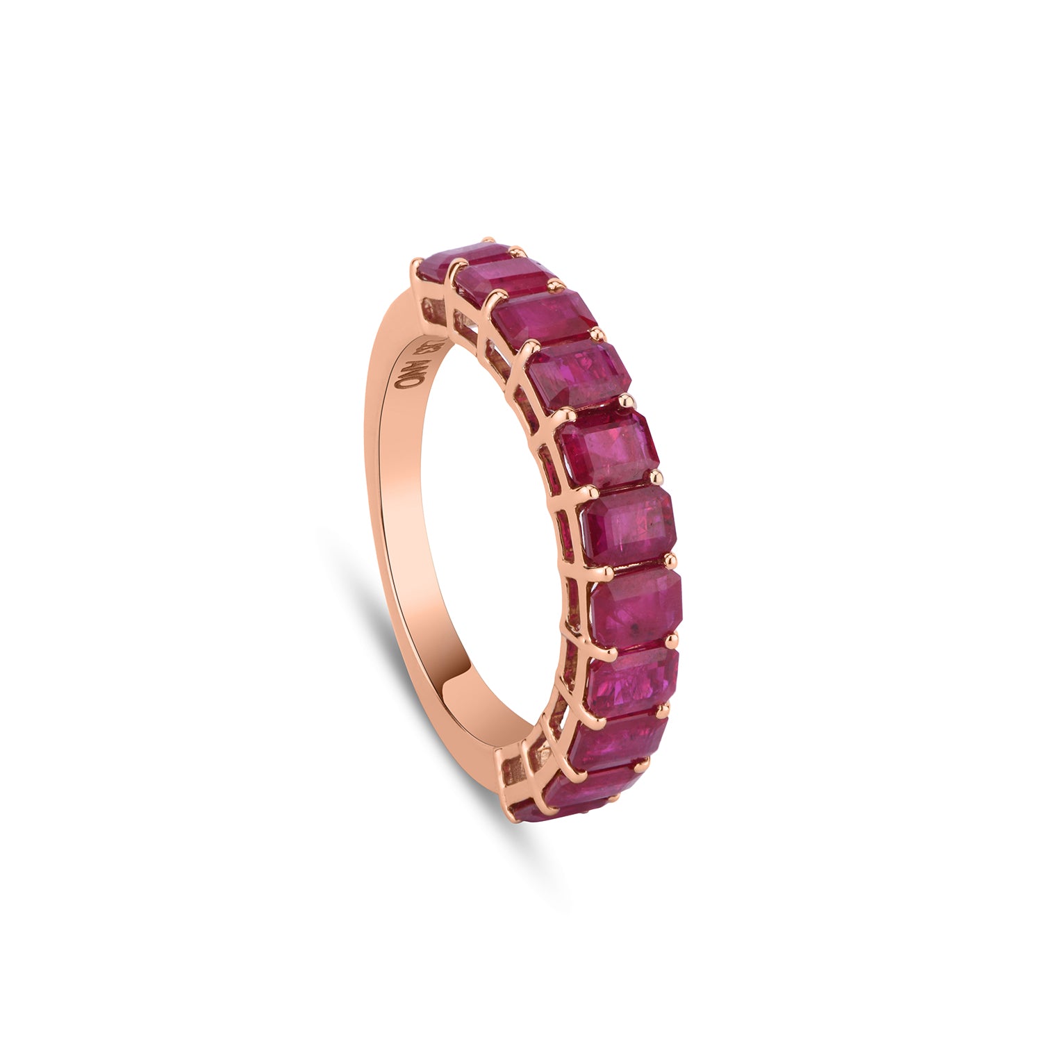 Emerald cut Red Ruby half eternity Band