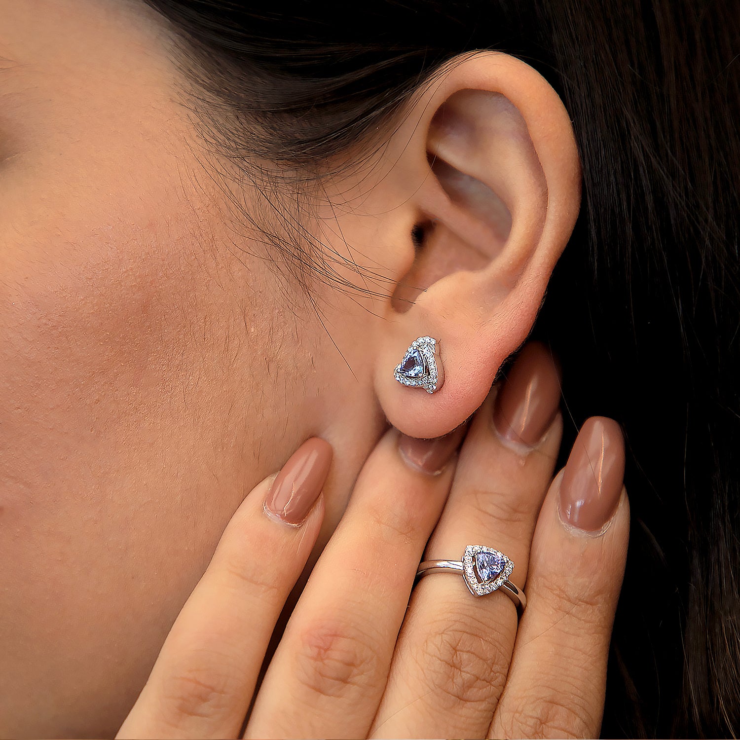 Trilliant shaped Blue Tanzanite diamond Ring