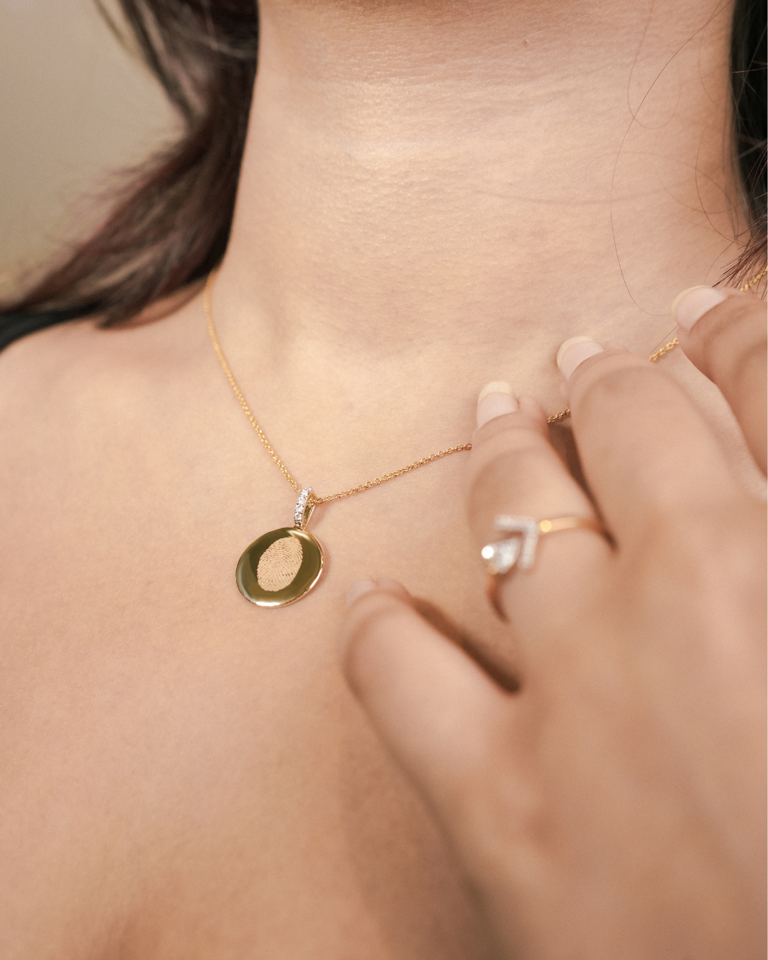 Single Finger Print - Pendant - 14k Yellow Gold