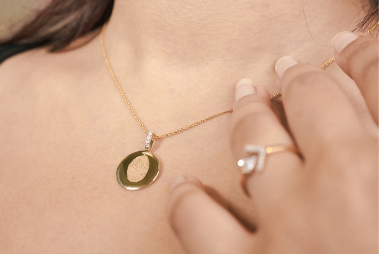 Single Finger Print - Pendant - 14k Yellow Gold