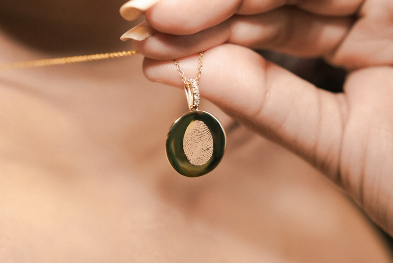 Single Finger Print - Pendant - 14k Yellow Gold